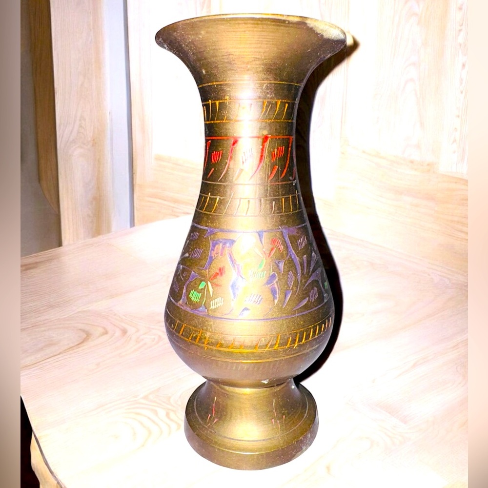 Vintage Brass Etched Vase
